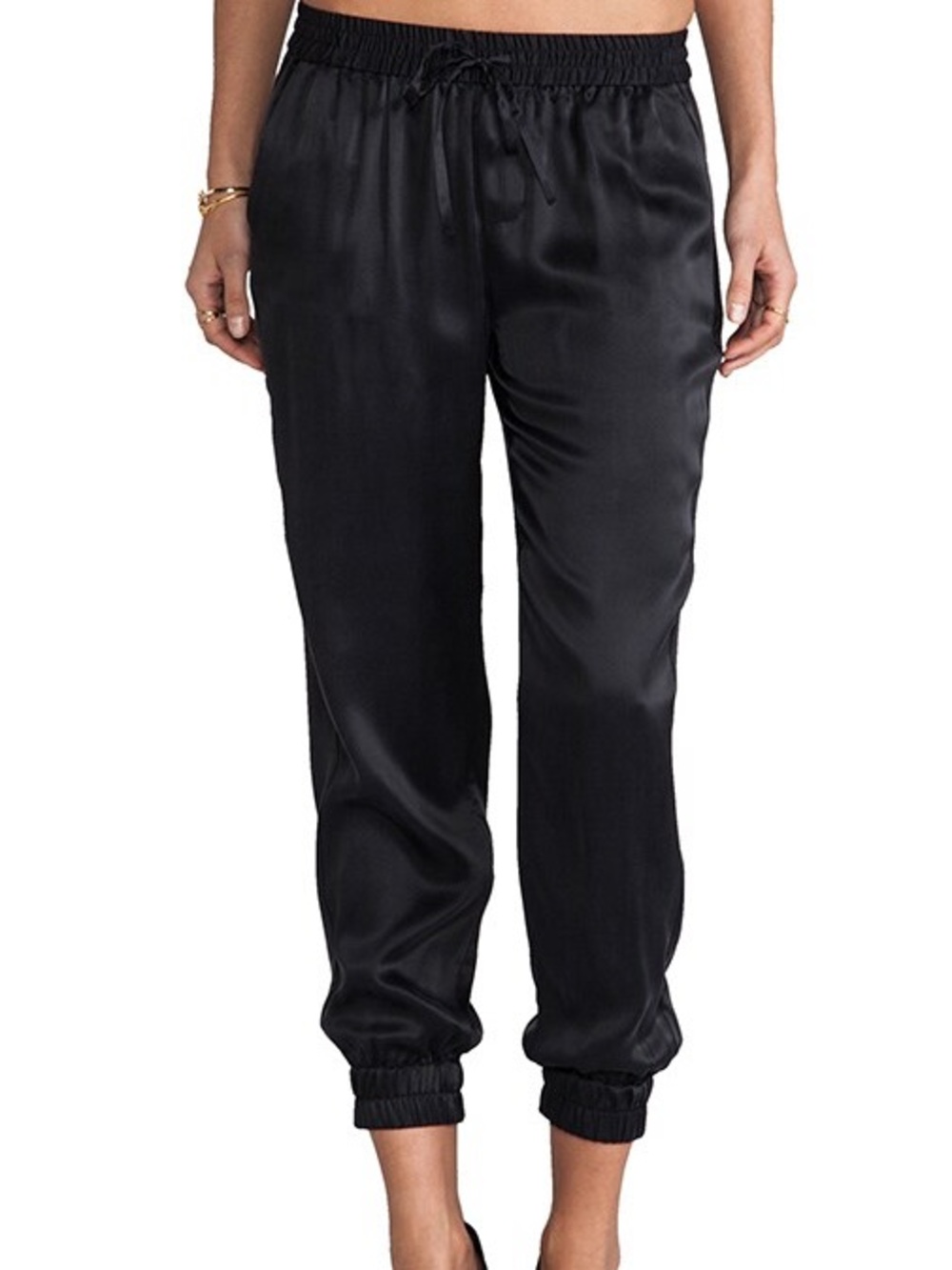 Paige Black 100% Silk low-rise Drawstring Jogger Pants Size Small